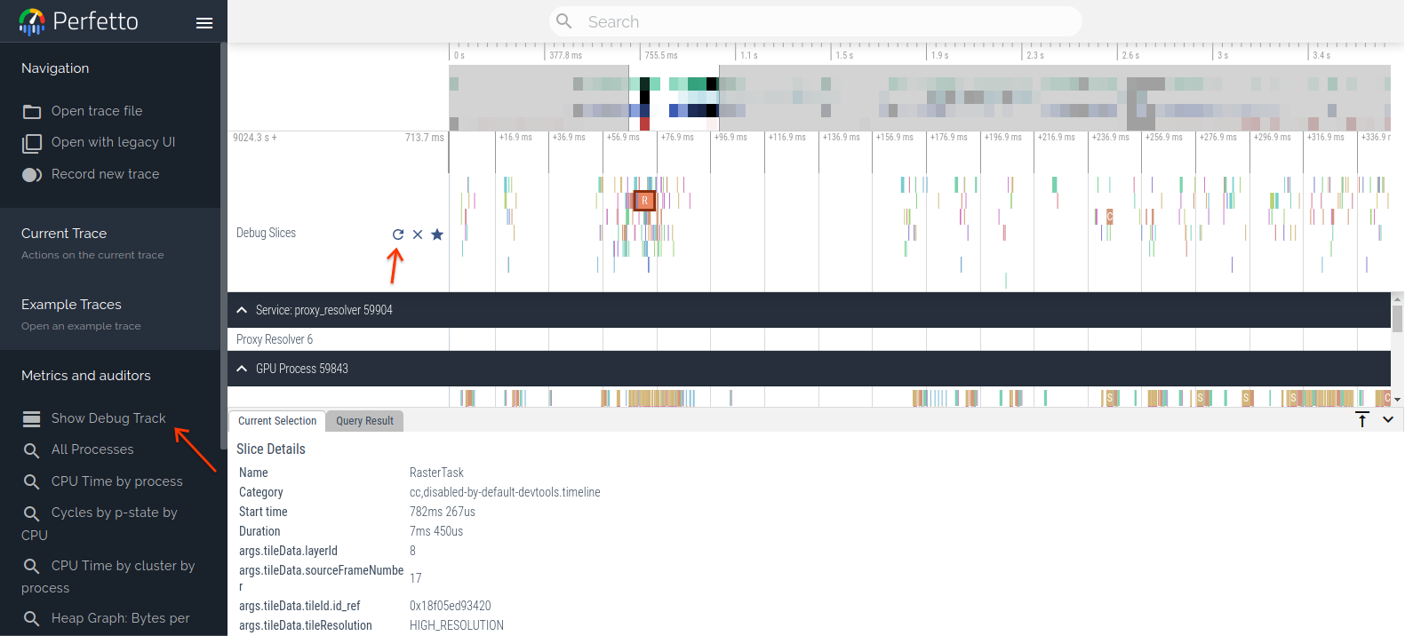 Example of debug slices
